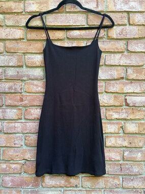 Reformation Black Ribbed Mini Slip Dress